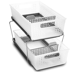 madesmart 2-Tier Organizer with Dividers Slide-Out Baskets with Handles, Space Saving, Multi-Purpose Storage & BPA-Free, Large, Frost