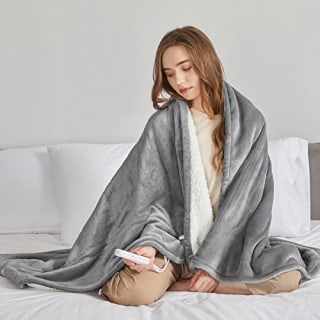JKMAX Heated Blanket Throw Blanket for Couch, 50" x 60" Electric Throw Blanket, Heating Blanket with 5 Heating Levels &amp; 4 Hours Auto Off, Soft Fleece Blanket | Machine Washable | ETL Certified (Grey)