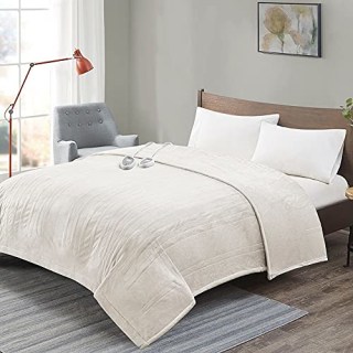 Degrees Of comfort Heated Blanket | Dual Control W/ Auto Shut Off | Electric Blanket Queen Size for Bed | 20 Heating Levels | Microplush &amp; Machine Washable | -Ivory, 84Wx90L