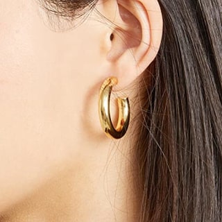 Gacimy Chunky Gold Hoop Earrings for Women 14k Real Gold Plated, 925 Sterling Silver Post Gold Hoops for Women, 25mm Yellow Gold Medium Hoop Earrings