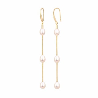 Baroque Pearl 18K Gold Hoop Drop Dangle Earrings for Women Long Snake Chain Dainty Bridal Earrings for Wedding