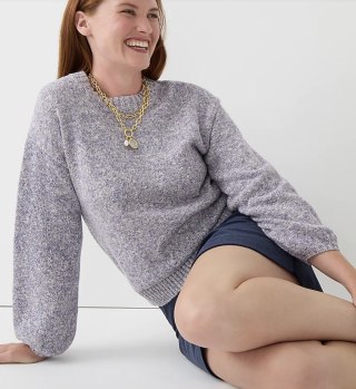 Puff-Sleeve Crewneck Sweater