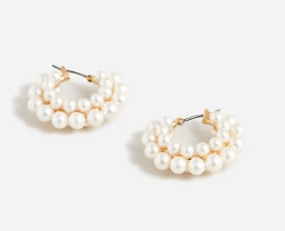 Layered Mini-Pearl Hoop Earrings