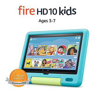 Fire HD 10 Kids tablet, 10.1", 1080p Full HD, ages 3-7, 32 GB, Aquamarine