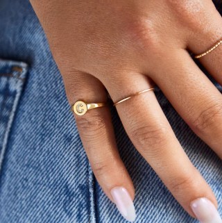 18K Gold Single Initial Signet Ring
