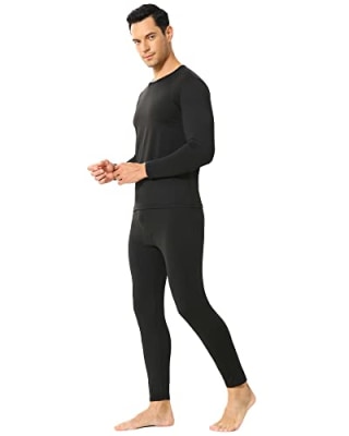 ViCherub Men's Thermal Underwear Set Long Johns for Men with Fleece Lined Base Layer Top Bottom Black XXL