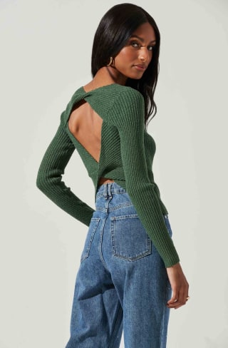Lynette Ribbed Knit Open Back Sweater