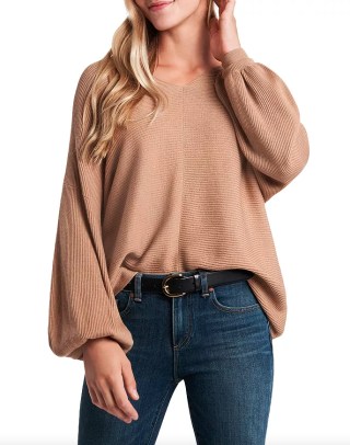 1.STATE Ribbed Balloon Sleeve Cotton Blend Sweater