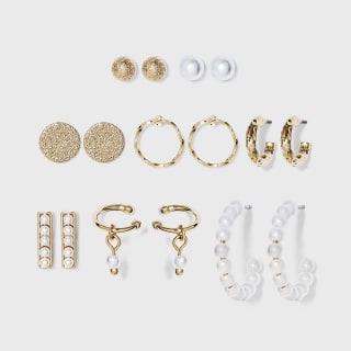 Pearl Hoop, Stud, Ear Cuffs Earring Set 8pc - A New Day , White