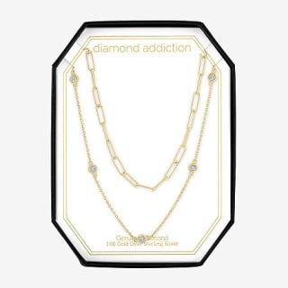 FINE JEWELRY Diamond Addiction Womens 2-pc. Diamond Accent Genuine White Diamond 14K Gold Over Silver Pendant Necklace Set, One Size