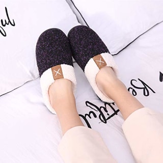 UBFEN Womens Mens Slippers Memory Foam Comfort Fuzzy Plush Lining Slip On House Shoes Indoor Outdoor Purple 7-8 Women 5-6 Men