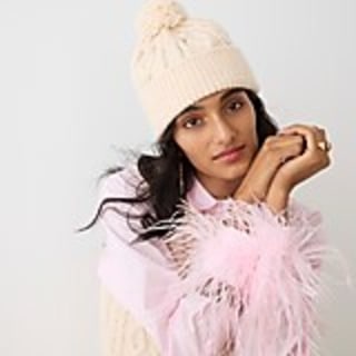 Chunky cable-knit pom-pom beanie