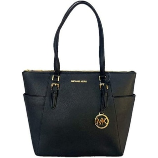 Michael Kors Charlotte Large Top Zip Tote Saffiano Leather in Black