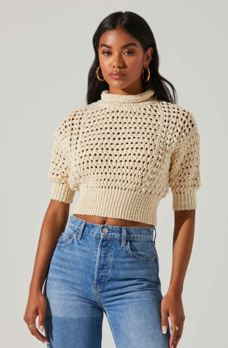 Carlota Cable Knit Mock Neck Sweater