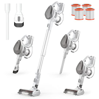 Cordless Vacuum Cleaner, 6 in 1 Rechargeable Stick Vacuum Cleaner with 4 Filters 8-Cell Large Battery &amp; 37 Mins Runing Time for Home Hardwood Low-Pile Carpet Pet Hair Deep Clean T150