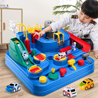 TEMI Kids Race Track Toys for Boy Car Adventure Toy for 3 4 5 6 7 Years Old Boys Girls, Puzzle Rail Car, City Rescue Playsets Magnet Toys w/ 3 Mini Cars, Preschool Educational Car Games Gift Toys