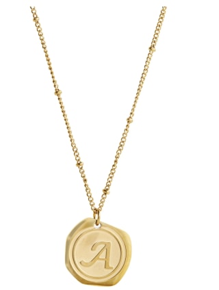 22K Yellow Gold Plated Stainless Steel Coin Initial Necklace