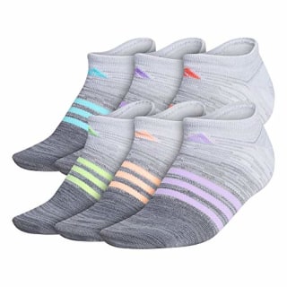 adidas Womens Superlite (6-pair) No Show Sock, Grey/Purple Tint/Haze Coral, Medium US