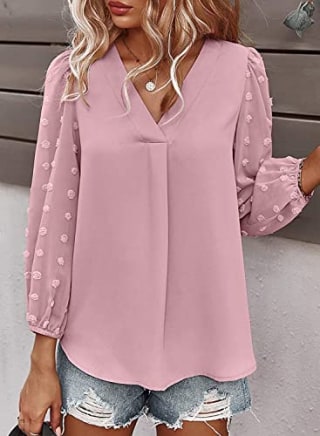 Samefar Women's Casual V Neck Long Sleeve Pom Pom Shirt