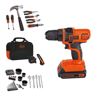 BLACK+DECKER 20V Max Drill &amp; Home Tool Kit, 68 Piece (LDX120PK)