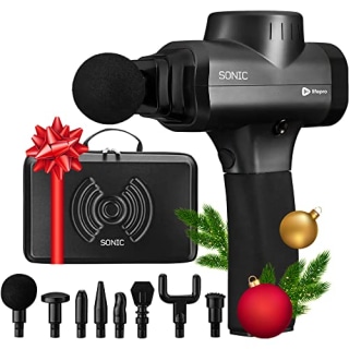 LifePro Sonic Handheld Percussion Massage Gun - Deep Tissue Massager for Sore Muscle and Stiffness - Quiet, 5 Speed High-Intensity Vibration - Quick Rechargeable Device - Includes 8 Massage Heads