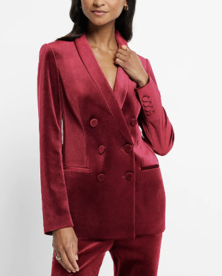 Velvet Double Breasted Shawl Collar Blazer