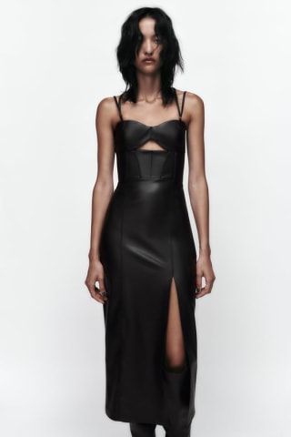 TOPSTITCHED FAUX LEATHER DRESS