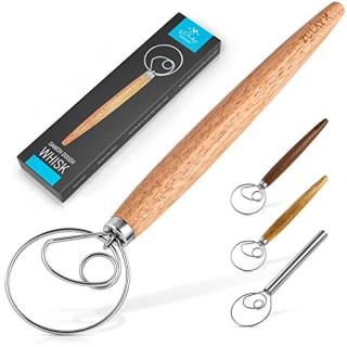 Zulay Kitchen 13 Inch Danish Dough Whisk - Large Wooden Danish Whisk For Dough With Stainless Steel Ring - Traditional Dutch Whisk Baking Tool For Bread, Batter, Cake, Pastry