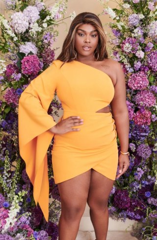 Riley Curve One-Shoulder Cape Mini Dress