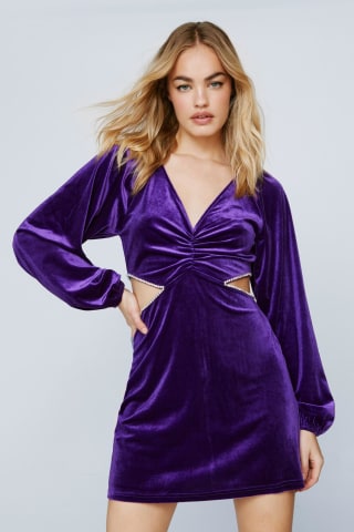 Velvet Diamante Trim Mini Dress by nasty gal