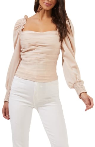 ASTR the Label Square Neck Puff Sleeve Top in Blush at Nordstrom, Size X-Large