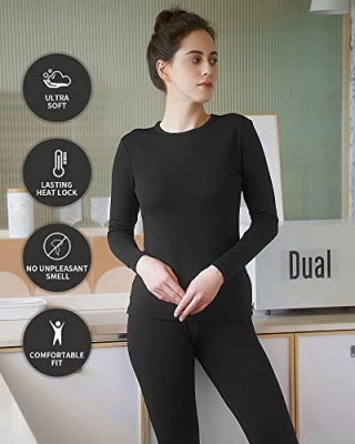 WEERTI Thermal Underwear for Women Long Johns Women with Fleece Lined, Base Layer Women Cold Weather Top Bottom(Black M)