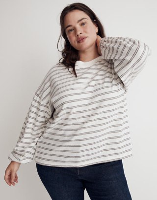 Plus Cotton Long-Sleeve Tee in Stripe