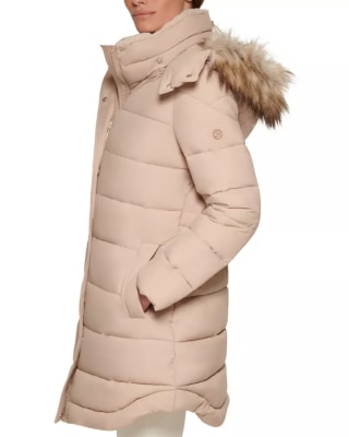 Faux-Fur-Trim Hooded Puffer Coat