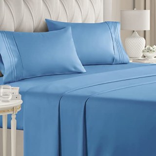 Full Size Sheet Set - Breathable & Cooling Sheets - Hotel Luxury Bed Sheets - Extra Soft - Deep Pockets - Easy Fit - 4 Piece Set - Wrinkle Free - Comfy - Denim Blue Bed Sheets - Full Sheets - 4 PC