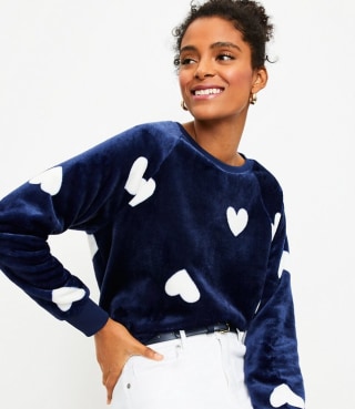 Petite Faux Fur Heart Sweatshirt