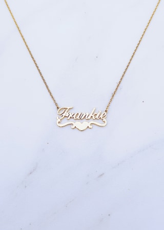 Heart Script Nameplate Necklace