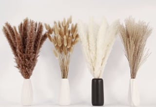 Dried Pampas Grass Decor, 100 PCS Pampas Grass Contains Bunny Tails Dried Flowers, Reed Grass Bouquet for Wedding Boho Flowers Home Table Decor, Rustic Farmhouse Party (White and Brown)