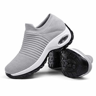 Women's Walking Shoes Sock Sneakers - Mesh Slip On Air Cushion Lady Girls Modern Jazz Dance Easy Shoes Platform Loafers Pure Grey,10