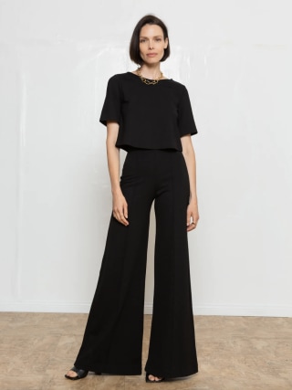 Black Ponte Knit Wide Leg Pant
