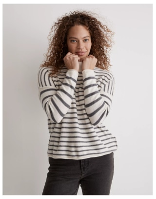 Stripe-Play Mockneck Pullover Sweater
