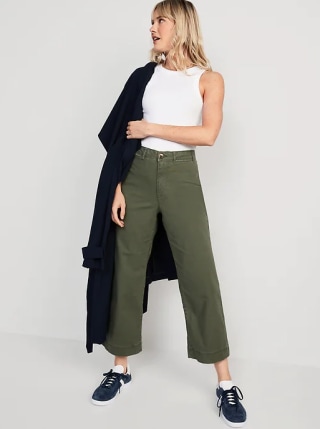 High-Waisted Cropped Wide-Leg Chino Pants