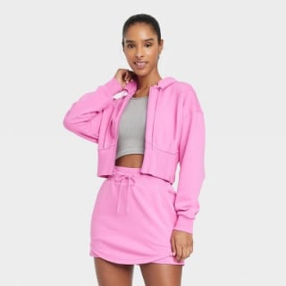Women's Full Zip French Terry Cropped Hooded Sweatshirt - JoyLab(TM)