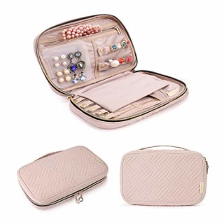 BAGSMART Jewelry Organizer Case Travel Jewelry Storage Bag for Necklace, Earrings, Rings, Bracelet, Soft Pink