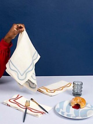 MISETTE Set of 4 Embroidered Linen Napkins in Color Block Sage at Nordstrom