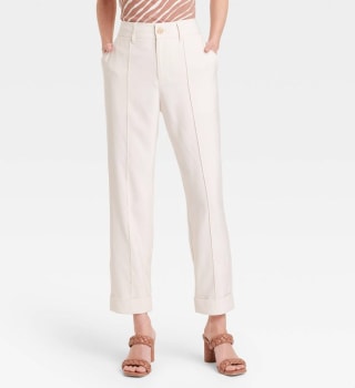 High-Rise Slim Fit Effortless Pintuck Ankle Pants