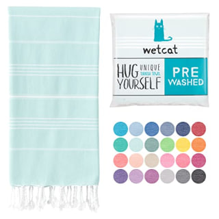 WETCAT Turkish Beach Towel Oversized 38x71 100% Cotton Sand Free Quick Dry Towel Extra Large Turkish Towel Light Travel Towel for Adults Beach Gifts Beach Accessories - Aqua
