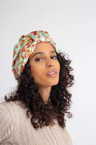 All Silk Turban - Green Floral