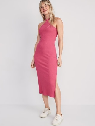 Old Navy Fitted Rib-Knit Halter Midi Dress