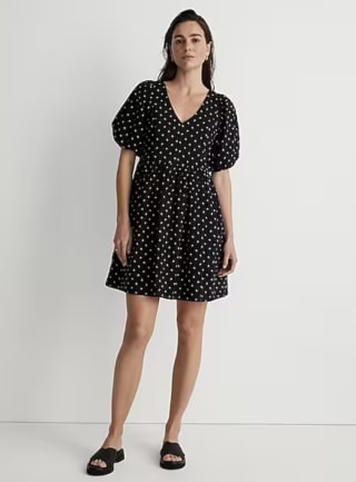 V-Neck Puff-Sleeve Mini Dress